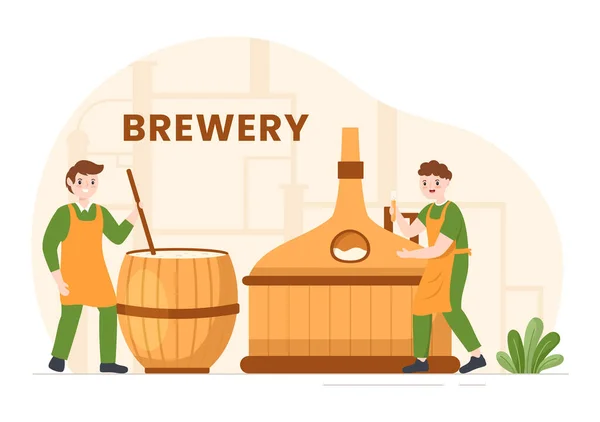 Процесс Производства Пивоваренного Завода Пивным Баком Бутылкой Наполненной Алкогольным Напитком — стоковый вектор