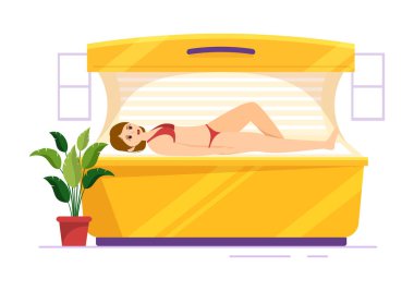 Tanning Bed Procedure to Get Exotic Skin with Modern Technology at the Spa Salon Solarium in Flat Cartoon Hand Drawn Templates Illustration clipart