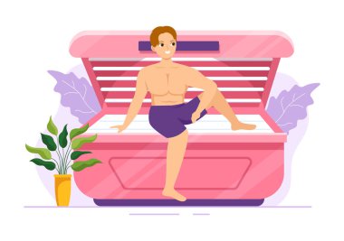 Bronzlaşma Yatak Prosedürü Modern Teknoloji ile Egzotik Cilt Almak için Düz Çizim El Çizim Şablonları 'ndaki Spa Salon Solaryumunda