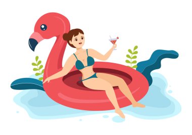 Düz Tarzlı Çizgi El Çizim Şablonu 'nda Kadınlar için Bikinilerin Farklı Tasarımları ve Mayo Giysileri