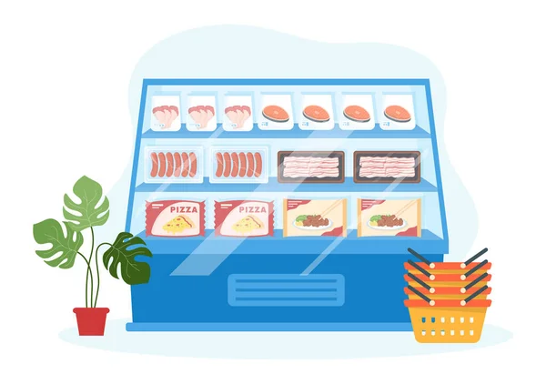 Frozen Food Store Produkty Vacuumed Pomocí Fólie Sáčku Balení Být — Stockový vektor