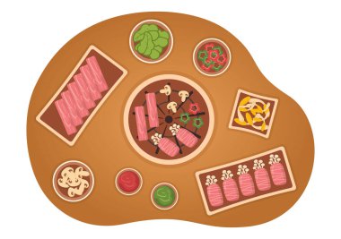 Düz Çizgili El Çizim Şablonu 'nda Kore Yemekleri Geleneksel veya Ulusal Lezzetli Mutfak Yemeği Menüsü