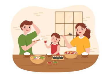 Çeşitli Geleneksel veya Ulusal Lezzetli Yemekler Menüsü Aile ve Çocuk Çizim Elleri Çizim Şablonu