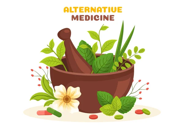 Medicina Alternativa Cura Base Plantas Terapias Energéticas Com Raiz Ginseng — Vetor de Stock