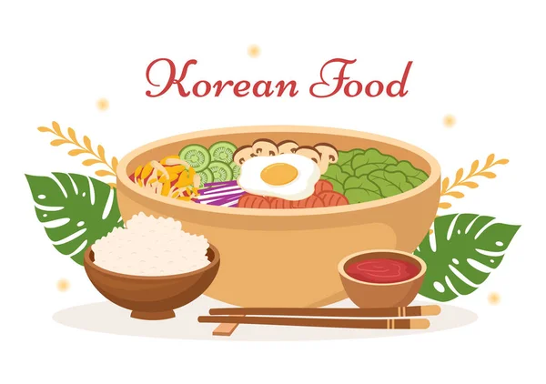 Κορεάτικο Σετ Τροφίμων Μενού Των Διαφόρων Παραδοσιακών Εθνικών Νόστιμα Πιάτα — Διανυσματικό Αρχείο