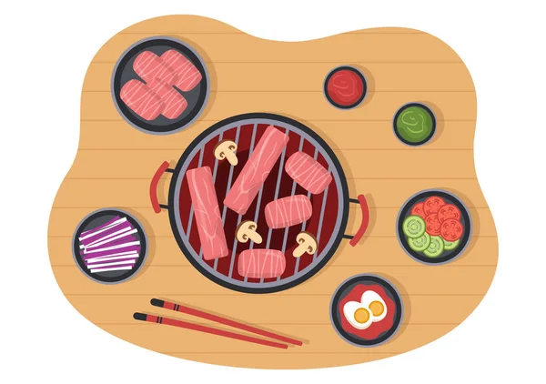 Cibo Coreano Set Menu Vari Piatti Della Cucina Tradizionale Nazionale — Vettoriale Stock