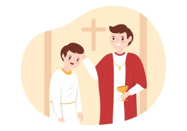 Papaz, Cassock 'ta Katolik Kilisesi' nde Düz Çizim El Çizim Şablonu 'nda Katolik Kilisesi' nde Tanrı 'nın Vaazı veriyor.