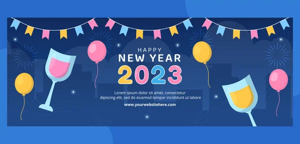 Happy New Year Celebration Cover Flat Cartoon Hand Drawn Templates — Stock Vector