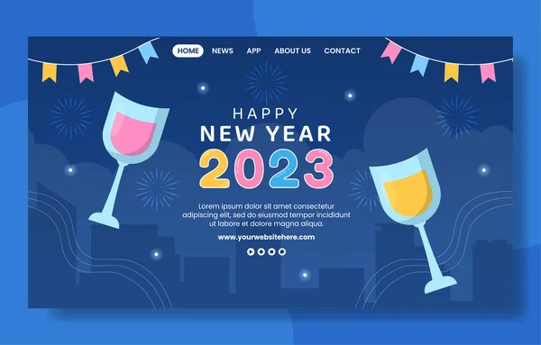Feliz Ano Novo Celebração Social Media Landing Page Desenhos Animados —  Vetores de Stock
