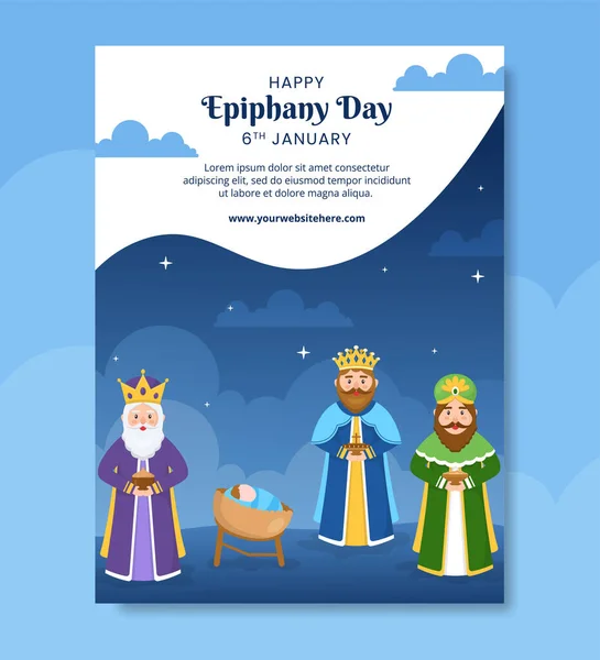 Happy Epiphany Day Plakát Lapos Rajzfilm Kézzel Rajzolt Sablonok Illusztráció — Stock Vector