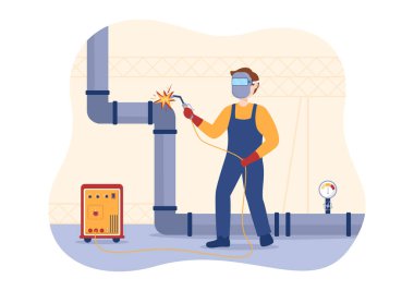 Düz Çizgi El Çizim Şablonları 'nda Profesyonel Kaynakçı İş Kaynakları Metal Yapıları, Boru ve Çelik İnşaat