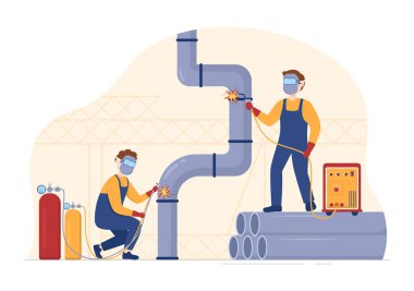 Düz Çizgi El Çizim Şablonları 'nda Profesyonel Kaynakçı İş Kaynakları Metal Yapıları, Boru ve Çelik İnşaat