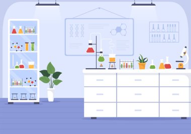 Düz El Çizim Şablonları İllüstrasyonundaki Laboratuvarda Araştırma Bilimi, Deney ve Ölçüm Laboratuvarı