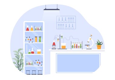 Düz El Çizim Şablonları İllüstrasyonundaki Laboratuvarda Araştırma Bilimi, Deney ve Ölçüm Laboratuvarı