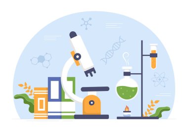 Düz El Çizim Şablonları İllüstrasyonundaki Laboratuvarda Araştırma Bilimi, Deney ve Ölçüm Laboratuvarı