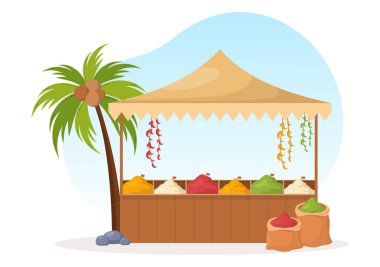 Farklı Acılı Baharatlar, Yapılandırma, Egzotik Taze Baharat ve Çizgi El Çizim Şablonu 'nda Geleneksel Bitkiler