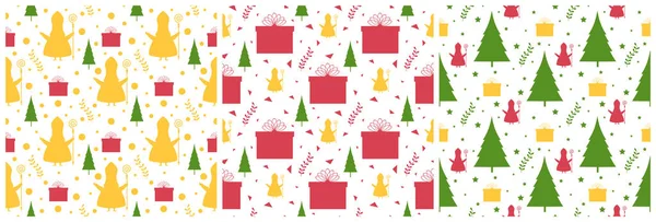 Set Saint Nicholas Day Sinterklaas Seamless Pattern Gift Box Winter — стоковий вектор