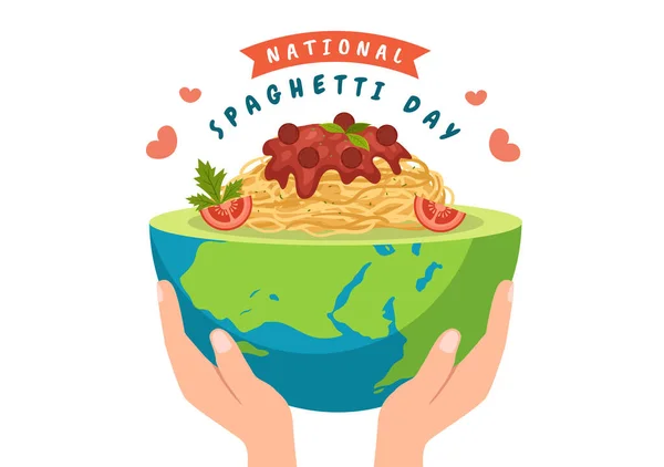 National Spaghetti Day Január Egy Tányér Olasz Tészta Vagy Tészta — Stock Vector