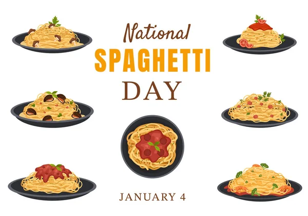 Giornata Nazionale Degli Spaghetti Gennaio Con Piatto Tagliatelle Pasta Italiana — Vettoriale Stock