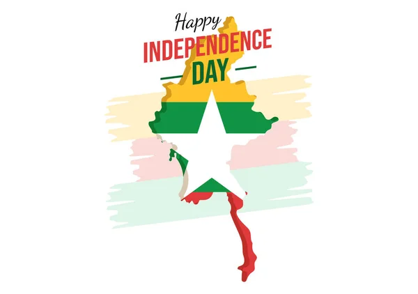 Святкування Дня Незалежності Янми Січня Прапорами Flat Cartoon Background Hand — стоковий вектор