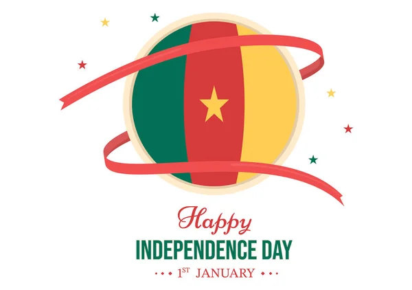 1月1日喀麦隆独立日快乐 喀麦隆国旗和纪念日在平面漫画手绘模板图解中 — 图库矢量图片
