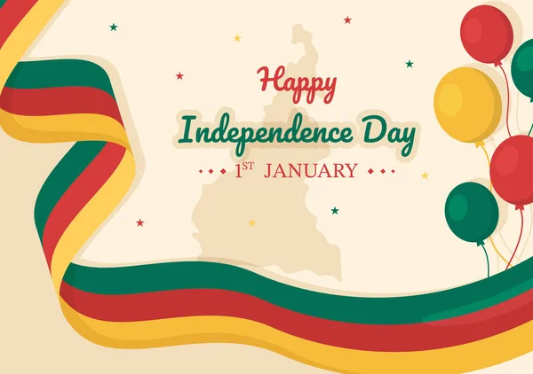 1月1日喀麦隆独立日快乐 喀麦隆国旗和纪念日在平面漫画手绘模板图解中 — 图库矢量图片