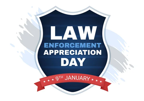国家执法嘉许日 National Law Enforcement Appreciation Day或Lead 于1月9日举行 以感谢和支持平面漫画手绘模板示范 — 图库矢量图片