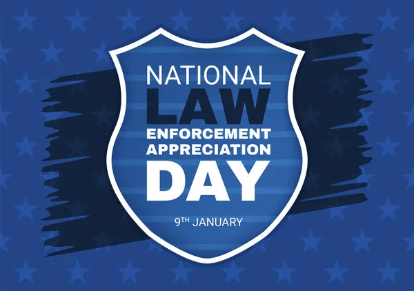 国家执法嘉许日 National Law Enforcement Appreciation Day或Lead 于1月9日举行 以感谢和支持平面漫画手绘模板示范 — 图库矢量图片