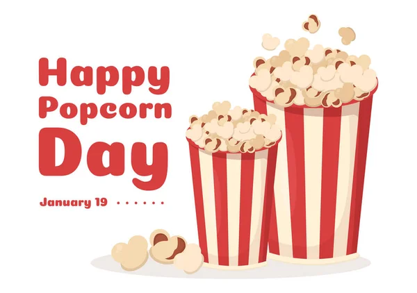 Hari Popcorn Nasional Pada Januari Dengan Big Box Red White - Stok Vektor
