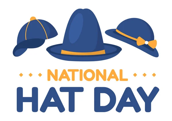 stock vector National Hat Day Celebrated Each Year on January 15th with Fedora Hats, Cap, Cloche or Derby in Flat Cartoon Hand Drawn Templates Illustration