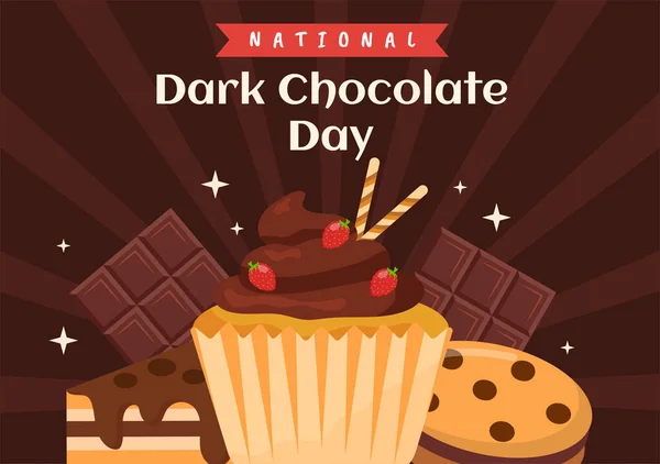 Sötét Csokoládé Világnap Február Egészség Boldogság Hogy Csokoládé Hozza Lapos — Stock Vector