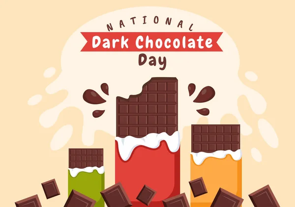 世界のダークチョコレートの日2月1日の健康と幸福のためにチョコがフラットスタイルの漫画ハンドドローテンプレートをもたらす イラスト — ストックベクタ