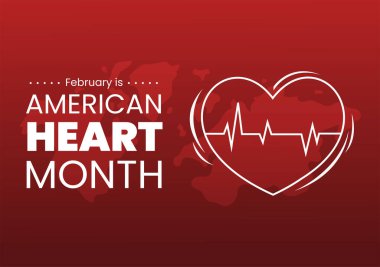 Şubat, Amerikan Kalp Kalbi 'nin Nabzı Sağlıklı ve Kalp Hastalığının Üstesinden Gelen Düz Çizim El Çizim Şablonunda Aydır