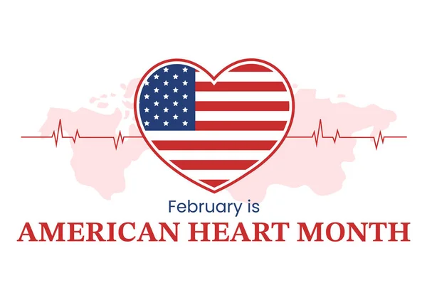 Únor Americký Měsíc Srdce Pulsem Pro Zdraví Překonání Kardiovaskulárních Onemocnění — Stockový vektor