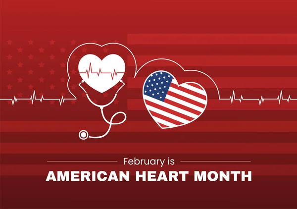 Februari American Heart Maand Met Een Puls Voor Gezondheid Het — Stockvector