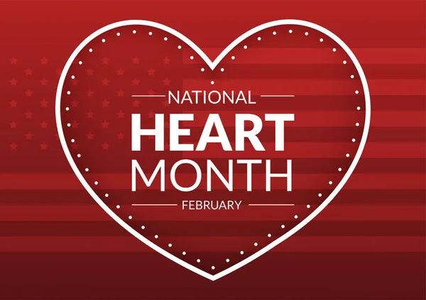 Únor Americký Měsíc Srdce Pulsem Pro Zdraví Překonání Kardiovaskulárních Onemocnění — Stockový vektor
