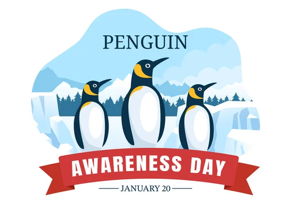 Happy Penguin Awareness Day Pada Tanggal Januari Untuk Memelihara Populasi - Stok Vektor