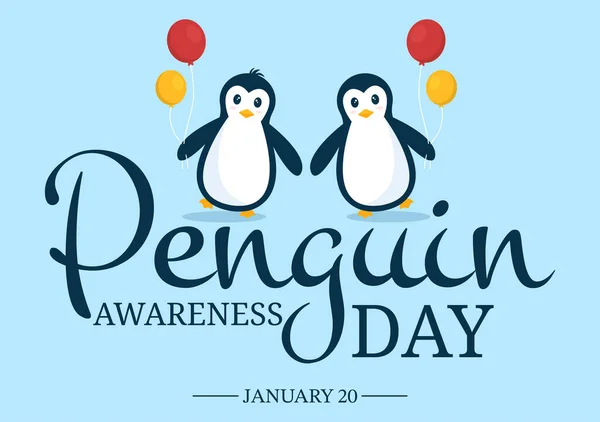 Happy Penguin Awareness Day Pada Tanggal Januari Untuk Memelihara Populasi - Stok Vektor