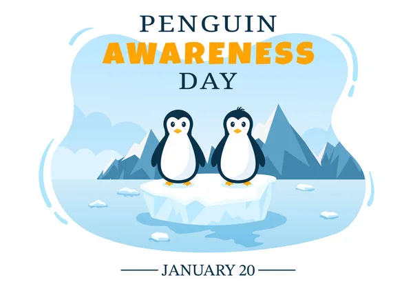 stock vector Happy Penguin Awareness Day on January 20th to Maintain the Penguins Population and Natural Habitat in Flat Cartoon Hand Drawn Templates Illustration