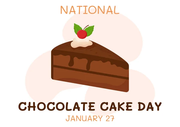 National Chocolate Cake Day Celebration January Delicious Sweetness Flat Cartoon — Stock Vector