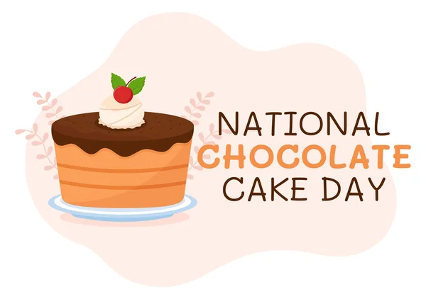 National Chocolate Cake Day Celebration January Delicious Sweetness Flat Cartoon — Stock Vector