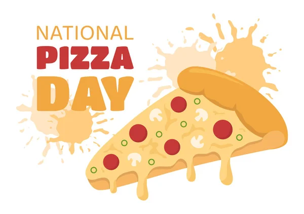 National Pizza Day Celebration Február Által Fogyasztása Különböző Szeletek Lapos — Stock Vector