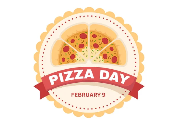 National Pizza Day Celebration Február Által Fogyasztása Különböző Szeletek Lapos — Stock Vector