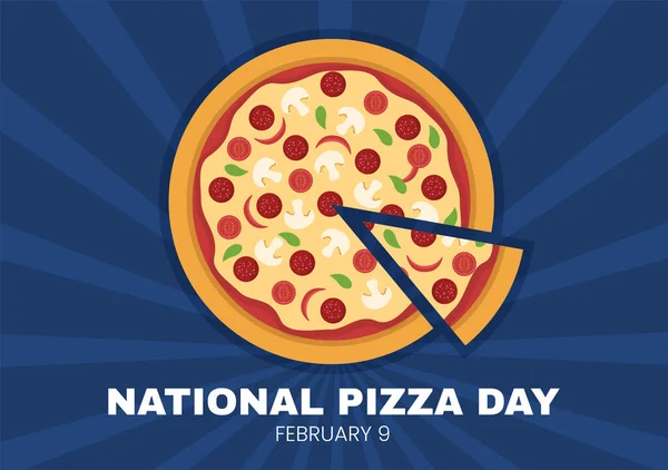 Hari Piza Nasional Pada Perayaan Februari Oleh Mengkonsumsi Berbagai Potongan - Stok Vektor