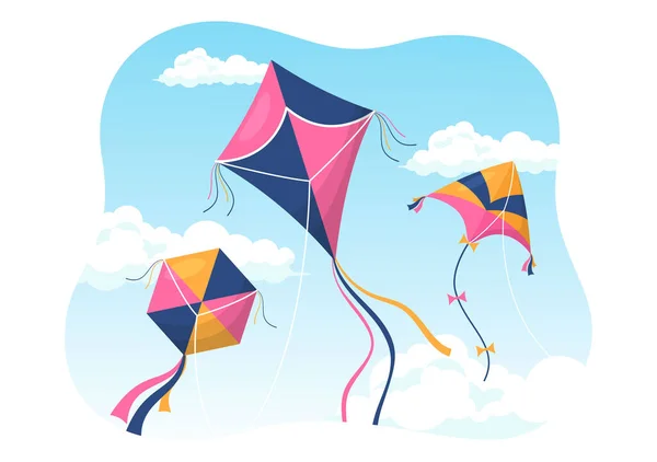 National Kite Flying Day February Sunny Sky Background Kids Summer — Stock Vector