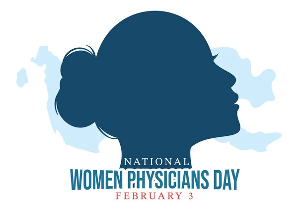 全国女性医師の日2月3日にフラット漫画ハンドドローテンプレートイラストで全国の女性医師を称えるために — ストックベクタ