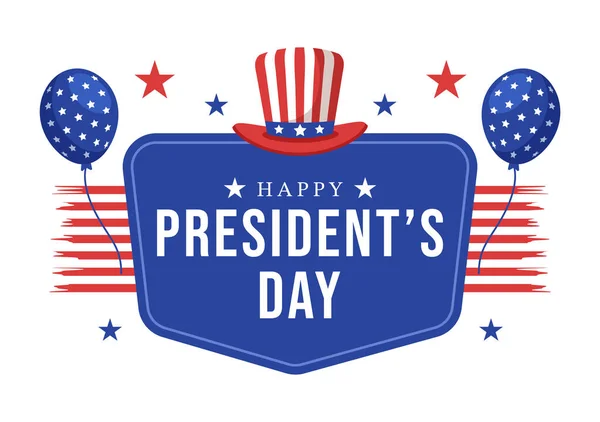 フラット漫画ハンドドローテンプレートのポスターに適したアメリカの大統領のための星とアメリカの旗と幸せな大統領の日イラスト — ストックベクタ