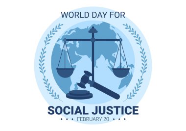 Dünya Sosyal Adalet Günü 20 Şubat 'ta Düz El Çizim Şablonlarında Adil Bir İlişki İçin Ölçek veya Çekiçle
