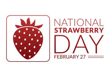 Ulusal Çilek Günü 27 Şubat 'ta Yassı El Çizim Şablonu' nda Küçük Kırmızı Meyve Kutlaması