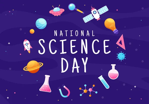 stock vector National Science Day February 28 Related to Chemical Liquid, Scientific, Medical and Research in Flat Cartoon Hand Drawn Templates Illustration